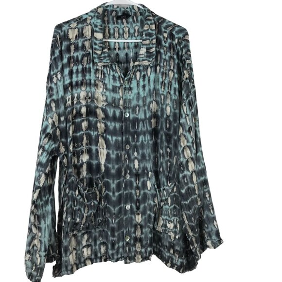 STYLE PARK  - WOMEN'S 1 - MULTICOLOR LONG SLEEVE BUTTON COLLARED TOP W/POCKETS - Picture 1 of 5